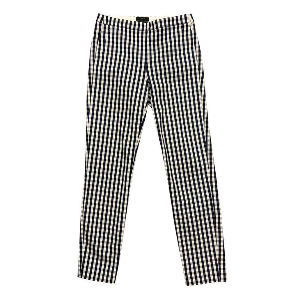 J Crew Martie Pants High Rise Bi Stretch Navy Gingham Ankle Pants Womens 2T Tall